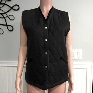 J. Peterman Quilted Black Vest Silver Buttons size Medium
